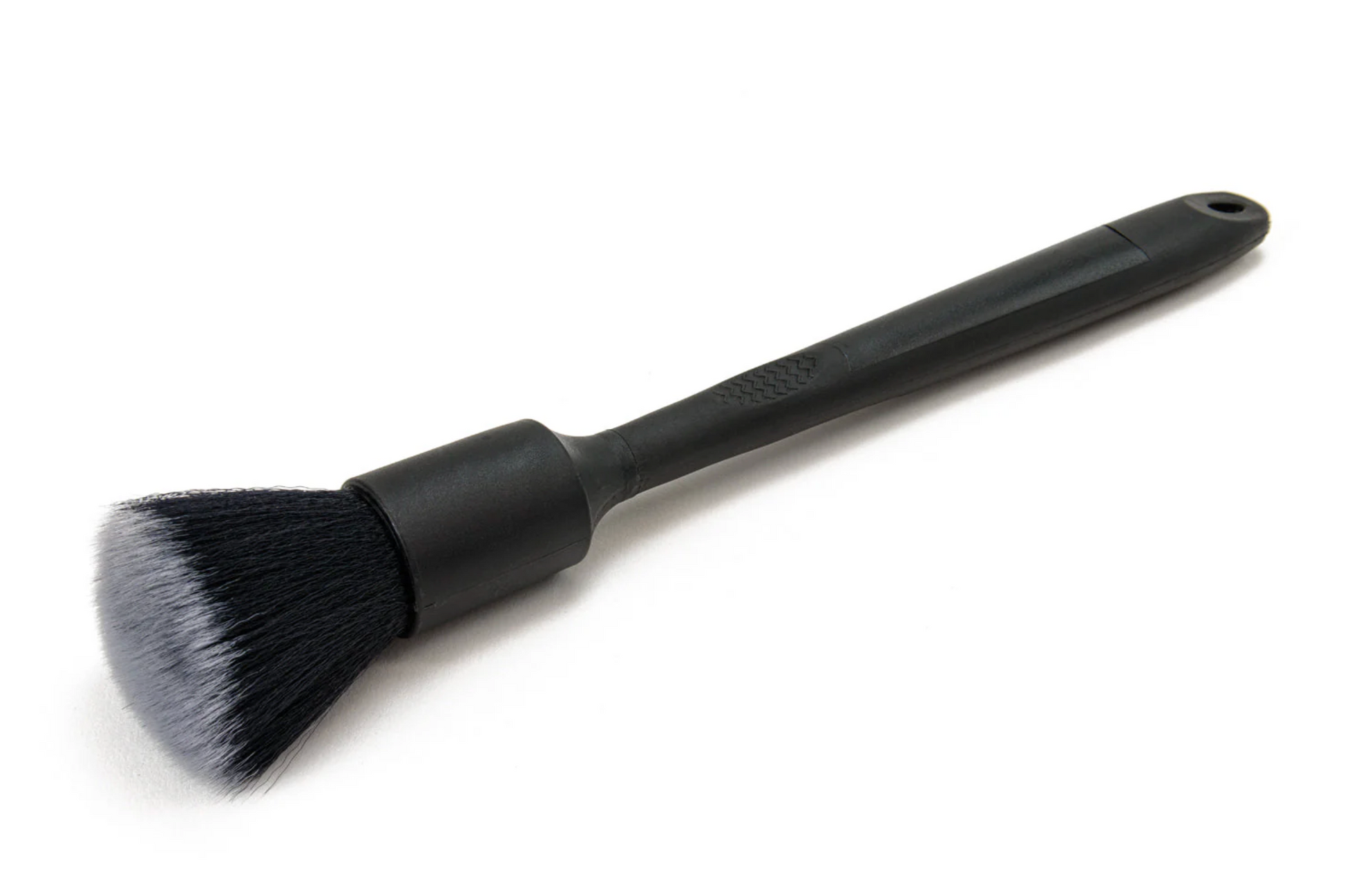 Ultra soft detailing brush with black handle and black and gray bristles for delicate surfaces cleaning