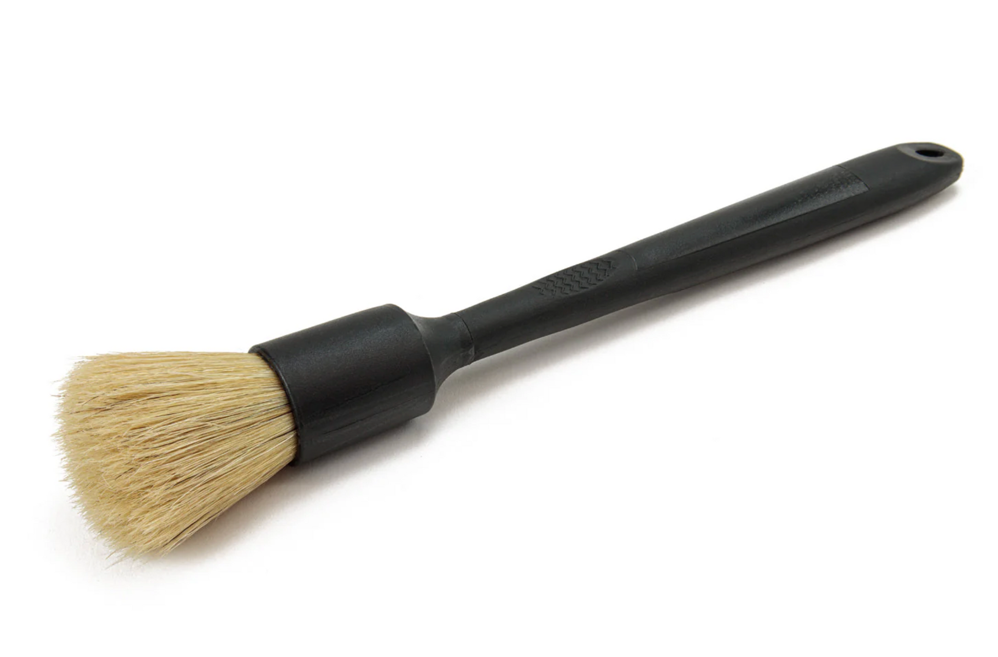 Boar hair detail brush with black handle, designed for precise cleaning on delicate surfaces and professional scrubbing tasks